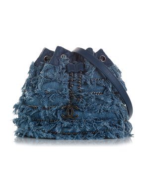 Chanel Denim Fringed Drawstring Bucket Bag