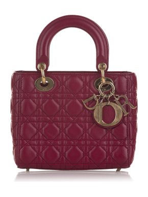 Red Lambskin Cannage Small Lady Dior