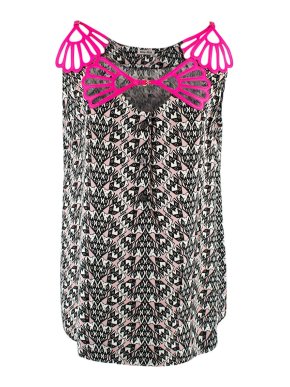 Miu Miu Pink Leather Trimmed Neon Lights Top