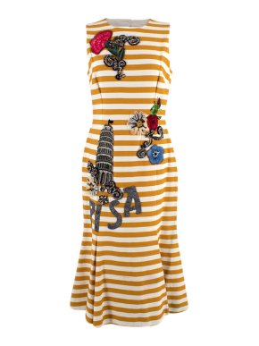 Dolce & Gabbana Yellow Striped Embellished Midi Dress