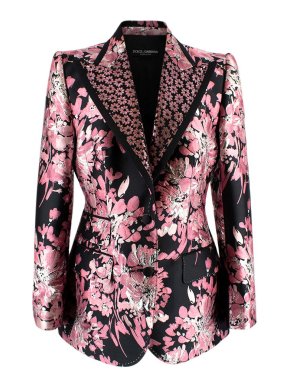 Dolce & Gabbana Jakarta Pink Floral Embroidered Black Blazer
