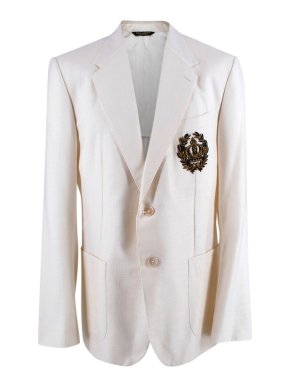 Dolce & Gabbana Crest Embroidered Cream Cotton Blend Blazer
