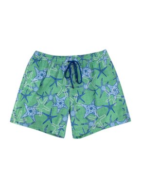 Fedeli Green and Blue Starfish-print Swim Shorts