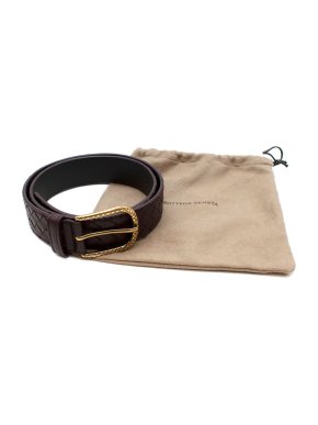 Bottega Veneta Burgundy Intrecciato Leather Belt - Size 80