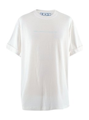 Off White Blue Logo Printed Cream Cotton T-Shirt