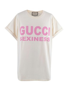 Gucci Sexiness Pink Printed Cream Cotton T-Shirt