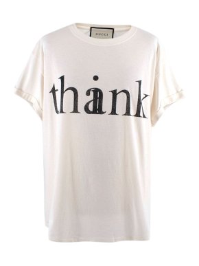 Gucci Thank/Think Printed Cream Cotton T-Shirt