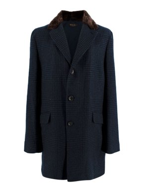 Loro Piana Houndstooth Cashmere Overcoat Fur-trim Collar