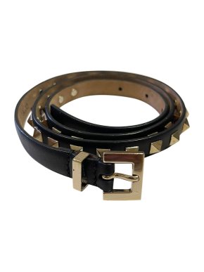 Valentino Garavani Rockstud Embellished Black Leather Belt