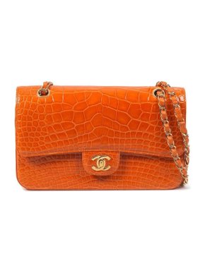 Chanel Shiny Orange Alligator Classic Double Flap Bag