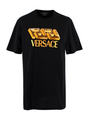 Versace Black & Gold Sequin Embroidered T-shirt