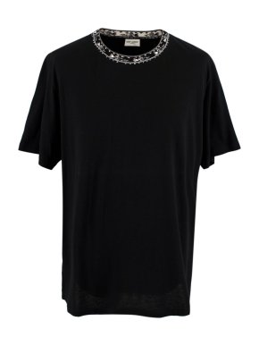 Saint Laurent Black Embroidered Collar T-shirt