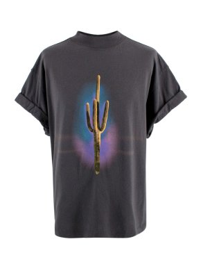 Palm Angels Cactus Printed Grey Cotton T-Shirt