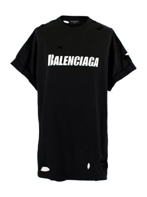 Balenciaga Black Distressed Logo Printed T-shirt