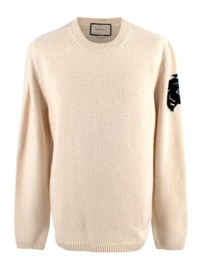 Gucci Tiger Head Intarsia Cream Wool Knit Jumper