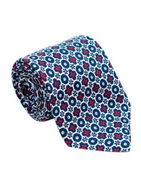 Red & Blue Floral Embroidered Silk Tie