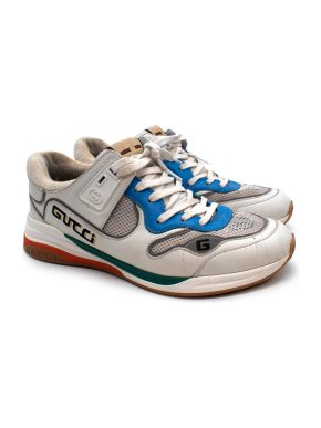 Gucci Ultrapace Distressed Leather And Mesh White Low Top Sneakers