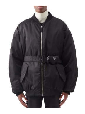 Prada Black Belted Re-Nylon bomber jacket