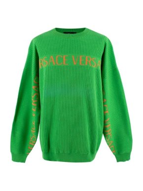 Versace Green and Orange Ribbed Logo Jumper