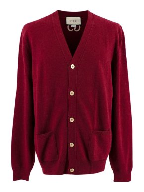 Gucci GG Embroidered Burgundy Cashmere Cardigan