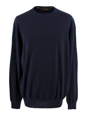 Loro Piana Crew Neck Navy Blue Cashmere Jumper