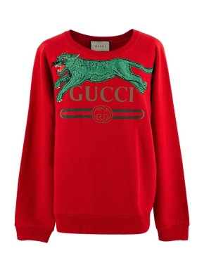 Gucci Tiger Embroidered Red Cotton Logo Sweatshirt