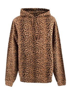 Saint Laurent Leopard Printed Cotton Hooded Jumper