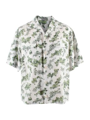 Dior Homme White and Green Floral Print Shirt