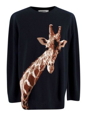 Valentino Garavani Navy Wool Giraffe Intarsia Jumper