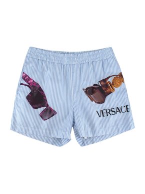 Versace Blue Striped Sunglasses Print Swim Shorts