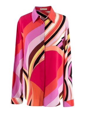 Emilio Pucci Red & Pink Printed Silk Blouse
