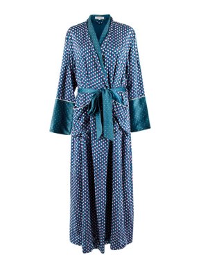 Olivia Von Halle Blue Silk Abstract Printed Robe