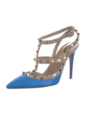 Valentino Garavani Blue Leather Rockstud Caged Pumps