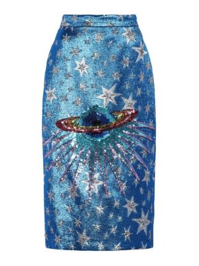 Gucci Blue Sequin Embellished Planet Pencil Skirt