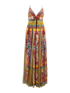 Dolce & Gabbana Carretto Print Silk Chiffon Maxi Dress