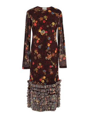 Molly Goddard Brown Printed Mesh Pepita Dress