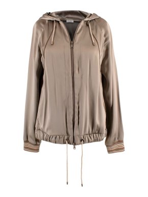 Brunello Cucinelli Beaded Grey Silk Hoodie