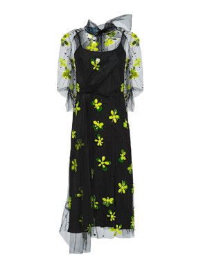 Prada Black & Green Embellished Tulle Dress
