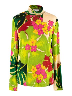Dries Van Noten Green Floral Pattern Turtle-neck Top