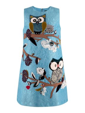 Dolce & Gabbana Blue Owl Embroidered A-line Dress