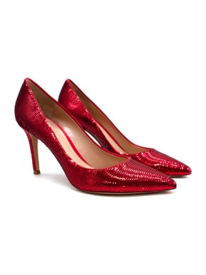 Gianvito Rossi Palladium Mid Heel Red Sequin Pumps