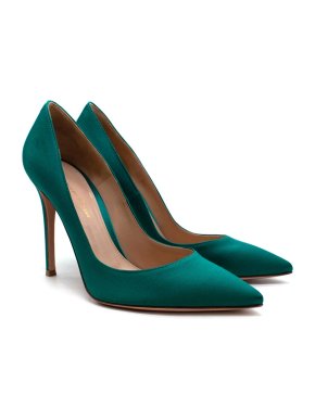 Gianvito Rossi Emerald Green Satin Pumps
