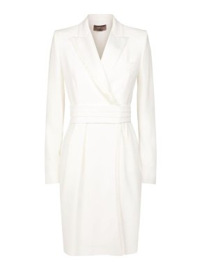 MaxMara White Fringed Belted Blazer Dress