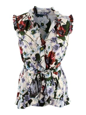 Erdem Floral-print Sleeveless Ruffled Silk Chiffon Top
