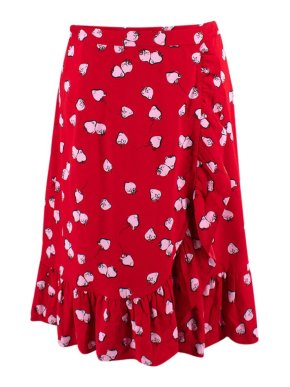 Miu Miu Pink Strawberry Printed Red Frill Mini Skirt