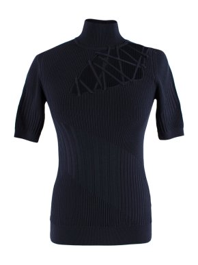 Natalia Navy Ribbed Lace Detail Top