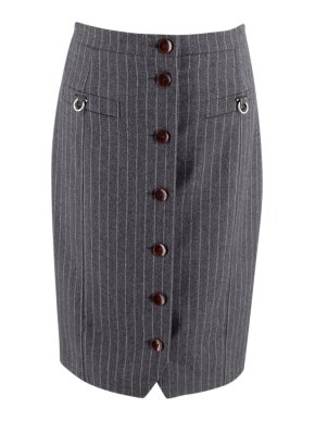 Altuzarra Grey Pinstriped Wool Button Down Knee Length Skirt