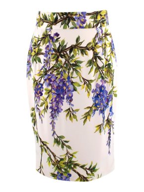 Dolce & Gabbana Purple Floral Printed Silk Knee Length Skirt