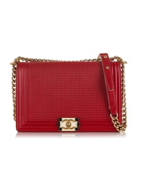 Chanel Red Embossed Calfskin Cube Medium Boy Flap Bag