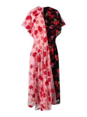 Simone Rocha Pink and Black Contrast Flower Tulle Dress